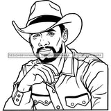 Sexy Black Man Portrait Cowboy Hat Long Sleeve Shirt Fashion Style B/W SVG JPG PNG Vector Clipart Cricut Silhouette Cut Cutting