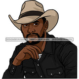 Sexy Black Man Portrait Cowboy Hat Long Sleeve Shirt Fashion Style SVG JPG PNG Vector Clipart Cricut Silhouette Cut Cutting