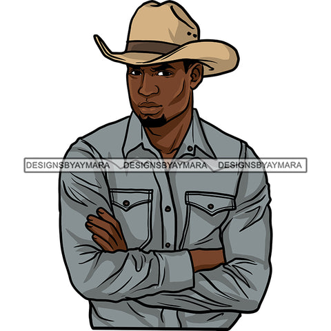 Sexy Black Man Crossed Arms Cowboy Hat Long Sleeve Shirt Fashion Style SVG JPG PNG Vector Clipart Cricut Silhouette Cut Cutting