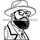 Sexy Black Man Intellectual Bearded Glasses Retro Vintage Hat Fashion Style B/W SVG JPG PNG Vector Clipart Cricut Silhouette Cut Cutting