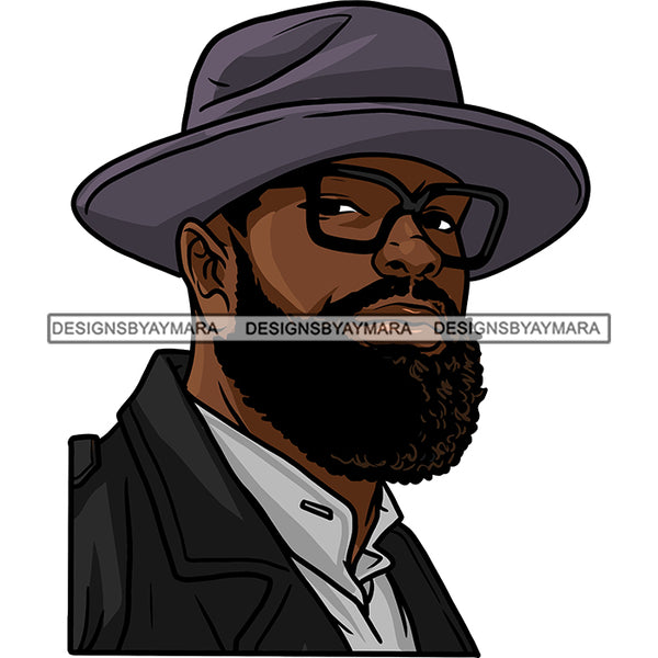 Sexy Black Man Intellectual Bearded Glasses Retro Vintage Hat Fashion Style SVG JPG PNG Vector Clipart Cricut Silhouette Cut Cutting