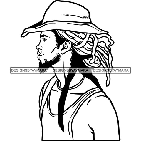 Sexy Black Man Profile Dreadlocks Hat Tank Top Fashion Style B/W SVG JPG PNG Vector Clipart Cricut Silhouette Cut Cutting