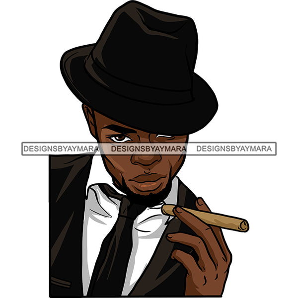 Sexy Black Man Holding Cigar Elegant Stylish Vintage Hat Fashion Style SVG JPG PNG Vector Clipart Cricut Silhouette Cut Cutting