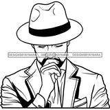 Sexy Black Man Fancy Clothes Vintage Hat Fashion Style Illustration B/W SVG JPG PNG Vector Clipart Cricut Silhouette Cut Cutting