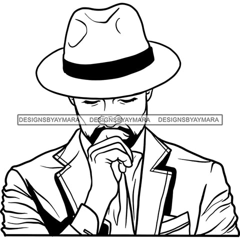 Sexy Black Man Fancy Clothes Vintage Hat Fashion Style Illustration B/W SVG JPG PNG Vector Clipart Cricut Silhouette Cut Cutting