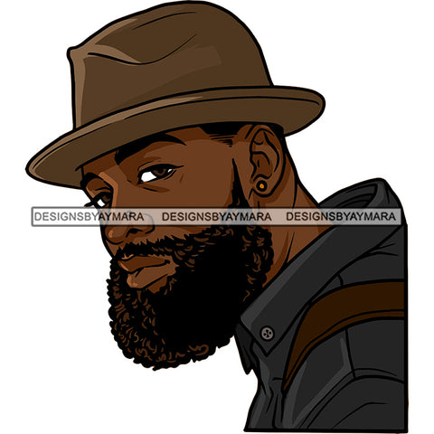 Sexy Black Man Confident Bearded Earring Classic Hat Fashion Style SVG JPG PNG Vector Clipart Cricut Silhouette Cut Cutting