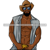 Sexy Black Man Fashion Model Open Shirt Sunglasses Cowboy Hat Style SVG JPG PNG Vector Clipart Cricut Silhouette Cut Cutting