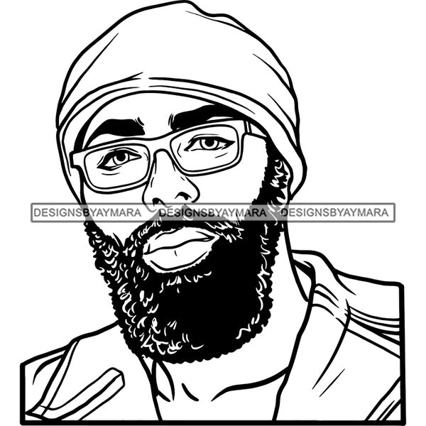 Sexy Black Man Confident Bearded Glasses Beanie Fashion Style B/W SVG JPG PNG Vector Clipart Cricut Silhouette Cut Cutting