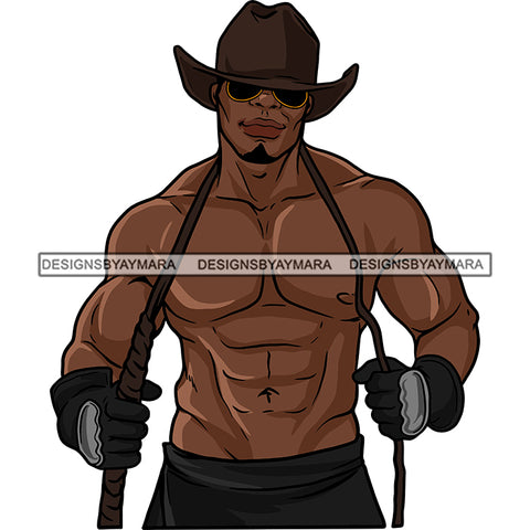 Sexy Black Man Fashion Model Shirtless Whip Sunglasses Cowboy Hat Style SVG JPG PNG Vector Clipart Cricut Silhouette Cut Cutting