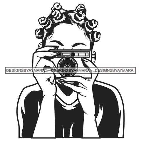 Photographer Lola Afro Girl Black Woman Bantu Knots Hairstyle Artist Profession Picture Designs For T-Shirt and Other Products SVG PNG JPG Cutting Files For Silhouette Cricut and More!