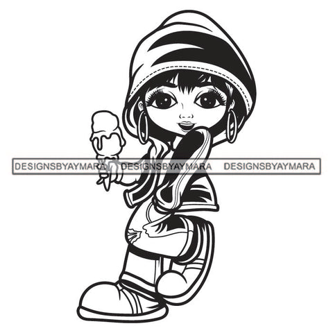 Cute Lola Afro Girl Eating Ice-cream Hoodie Baggy Pants Sneakers Black Woman Melanin Nubian Designs For T-Shirt and Other Products SVG PNG JPG Cutting Files For Silhouette Cricut and More!