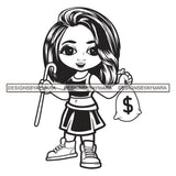 Hustler Cute Lola Afro Girl Cane Black Woman Hustling Independent Savage Money Bag Cash Hustle Designs For T-Shirt and Other Products SVG PNG JPG Cutting Files For Silhouette Cricut and More!