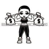 Hustler Cute Lola Afro Girl Black Woman Short Hair  Hustling Independent Savage Money Bags Cash Hustle Designs For T-Shirt and Other Products SVG PNG JPG Cutting Files For Silhouette Cricut and More!