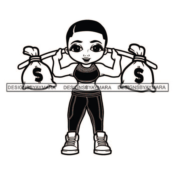 Hustler Cute Lola Afro Girl Black Woman Short Hair  Hustling Independent Savage Money Bags Cash Hustle Designs For T-Shirt and Other Products SVG PNG JPG Cutting Files For Silhouette Cricut and More!