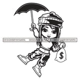 Hustler Cute Lola Umbrella Afro Girl Black Woman Hustling Independent Savage Money Bag Cash Hustle Designs For T-Shirt and Other Products SVG PNG JPG Cutting Files For Silhouette Cricut and More!