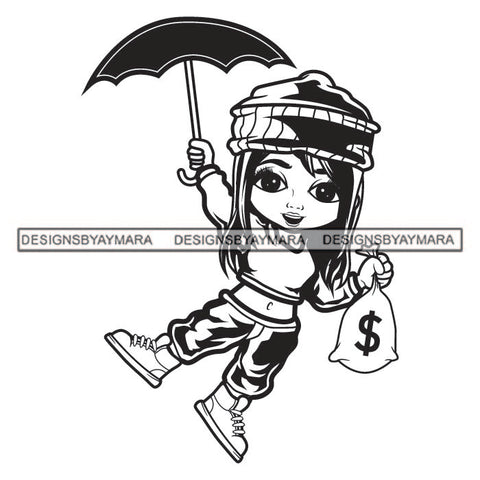 Hustler Cute Lola Umbrella Afro Girl Black Woman Hustling Independent Savage Money Bag Cash Hustle Designs For T-Shirt and Other Products SVG PNG JPG Cutting Files For Silhouette Cricut and More!