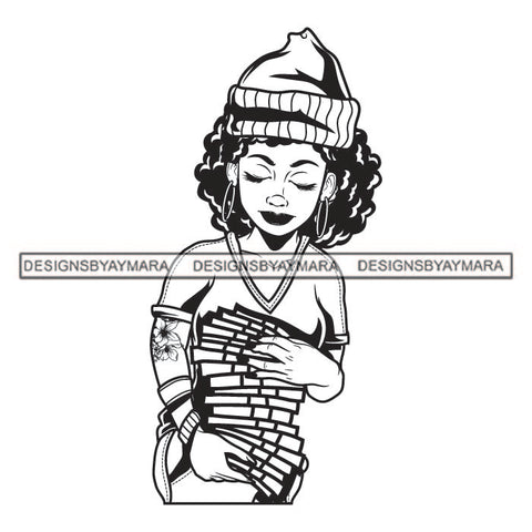 Hustler Cute Gangsta Gangster Lola Afro Girl Black Woman Hustling Independent Savage Money Stack Cash Hustle Designs For T-Shirt and Other Products SVG PNG JPG Cutting Files For Silhouette Cricut and More!