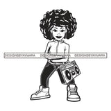 Cute Lola Afro Girl Boom Box Black Woman Nubian Melanin Afro Hair Swag Designs For T-Shirt and Other Products SVG PNG JPG Cutting Files For Silhouette Cricut and More!