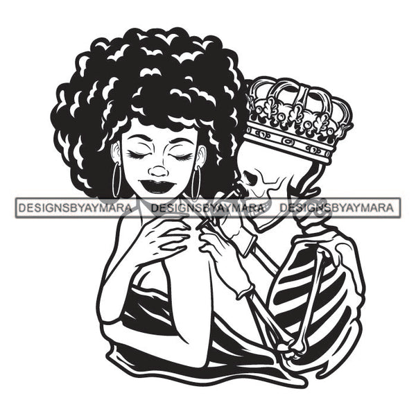 Afro Sexy Lola Girl Black Woman Tattoo Skeleton Skull Artist King Love Crown Designs For T-Shirt and Other Products SVG PNG JPG Cutting Files For Silhouette Cricut and More!