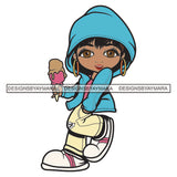Cute Lola Afro Girl Eating Ice-cream Hoodie Baggy Pants Sneakers Black Woman Melanin Nubian Designs For T-Shirt and Other Products SVG PNG JPG Cutting Files For Silhouette Cricut and More!
