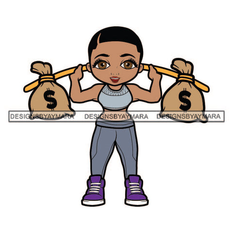 Hustler Cute Lola Afro Girl Black Woman Short Hair  Hustling Independent Savage Money Bags Cash Hustle Designs For T-Shirt and Other Products SVG PNG JPG Cutting Files For Silhouette Cricut and More!