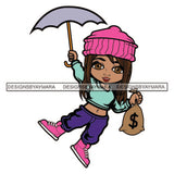 Hustler Cute Lola Umbrella Afro Girl Black Woman Hustling Independent Savage Money Bag Cash Hustle Designs For T-Shirt and Other Products SVG PNG JPG Cutting Files For Silhouette Cricut and More!