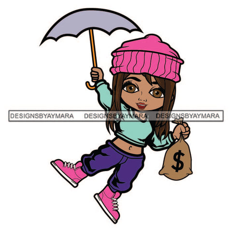Hustler Cute Lola Umbrella Afro Girl Black Woman Hustling Independent Savage Money Bag Cash Hustle Designs For T-Shirt and Other Products SVG PNG JPG Cutting Files For Silhouette Cricut and More!
