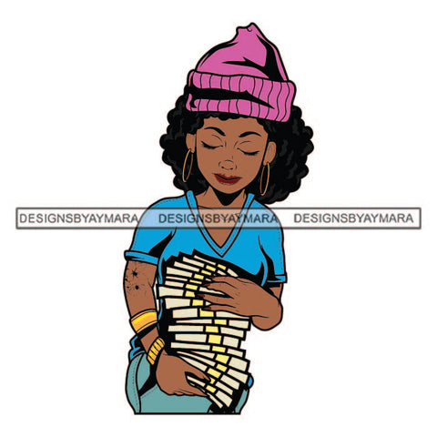 Hustler Cute Gangsta Gangster Lola Afro Girl Black Woman Hustling Independent Savage Money Stack Cash Hustle Designs For T-Shirt and Other Products SVG PNG JPG Cutting Files For Silhouette Cricut and More!