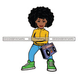 Cute Lola Afro Girl Boom Box Black Woman Nubian Melanin Afro Hair Swag Designs For T-Shirt and Other Products SVG PNG JPG Cutting Files For Silhouette Cricut and More!