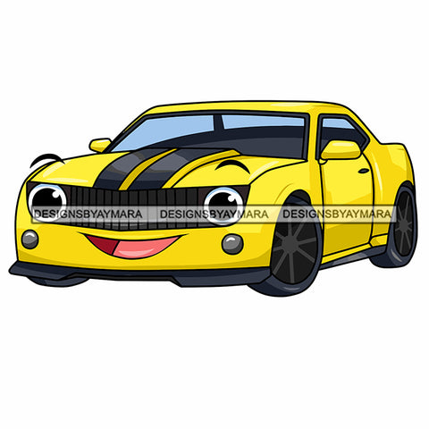 Gorgeous Sport Car Yellow Cartoon Character Automobile Luxurious Muscle Machine Speed Transportation SVG JPG PNG Vector Clipart Cricut Silhouette Cut Cutting