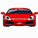 Sport Car Red Cartoon Character Automobile Luxurious Muscle Machine Speed Transportation Race SVG JPG PNG Vector Clipart Cricut Silhouette Cut Cutting