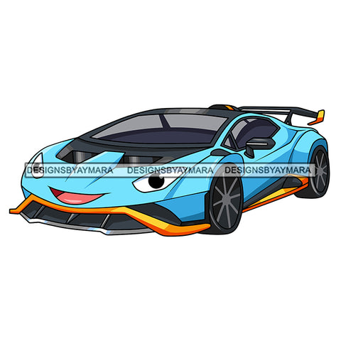 Gorgeous Sport Car Blue Cartoon Character Automobile Luxurious Muscle Machine Speed Transportation SVG JPG PNG Vector Clipart Cricut Silhouette Cut Cutting