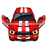 Muscle Strong Powerful Sport Car Red White Stripes Cartoon Character Automobile Luxurious Machine Speed Transportation SVG JPG PNG Vector Clipart Cricut Silhouette Cut Cutting