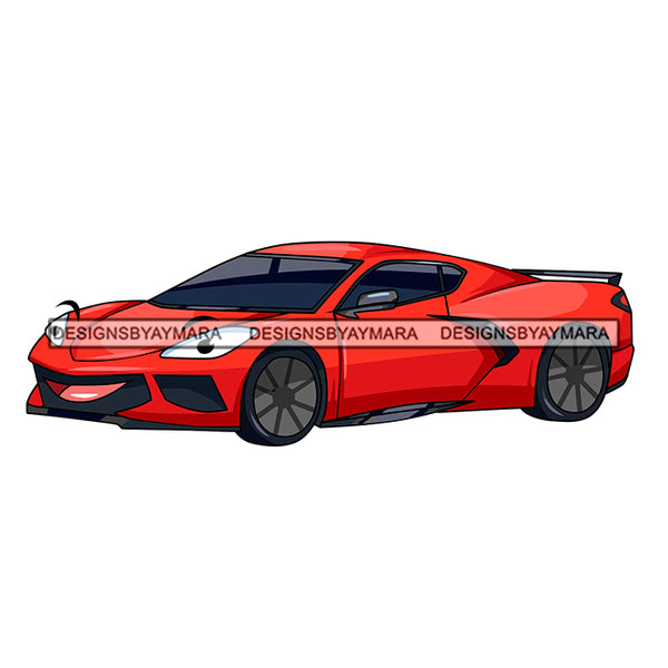 Gorgeous Sport Car Cartoon Character Automobile Luxurious Muscle Machine Speed Transportation SVG JPG PNG Vector Clipart Cricut Silhouette Cut Cutting