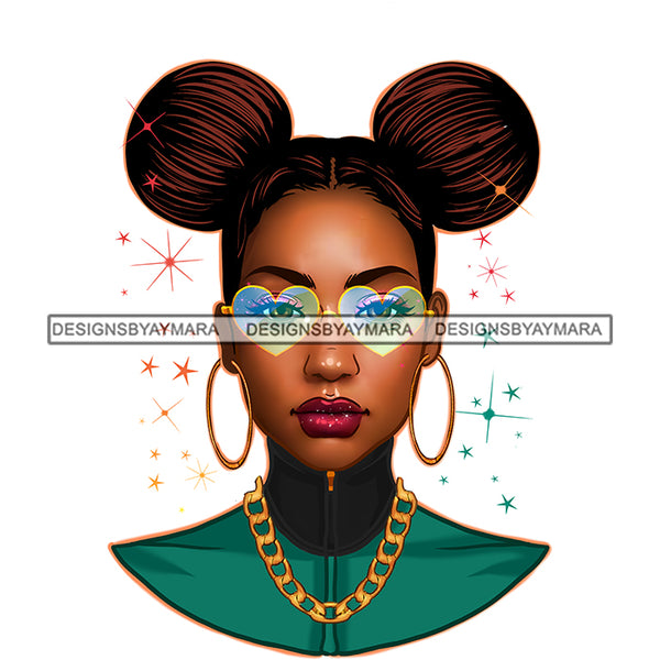Beautiful Black Woman Afro Gold Hoops Puff Hair Balls JPG PNG Vector Clipart Cricut Silhouette Cut Cutting