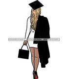 Graduation  Woman Graduate Wearing Gown Holding Cap Back View Blonde Hairstyle SVG JPG PNG Cutting Files For Silhouette Cricut More