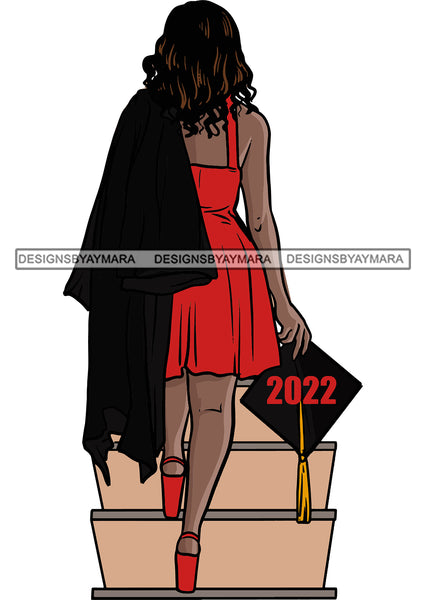 Graduation Woman Red Dress 2022 Achievement Hard Work Diploma Success Robe Cap Certificate College SVG Cutting Files