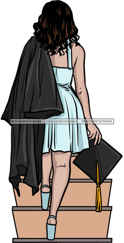 Afro Girl Graduation Ceremony Robe Cap Certificate College Illustration SVG JPG PNG Vector Clipart Cricut Silhouette Cut Cutting