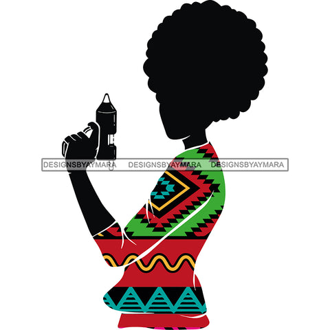 Black Woman Silhouette Kente Print Dress Holding Glue Gun Crafty JPG PNG  Clipart Cricut Silhouette Cut Cutting