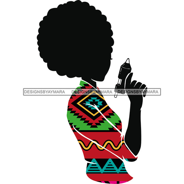 Black Woman Silhouette Kente Print Dress Holding Glue Gun Crafty JPG PNG  Clipart Cricut Silhouette Cut Cutting