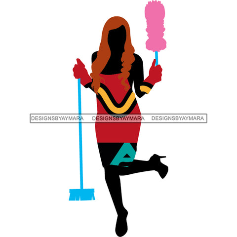 Cleaning Woman Silhouette Blue Green Pattern Filled  JPG PNG  Clipart Cricut Silhouette Cut Cutting