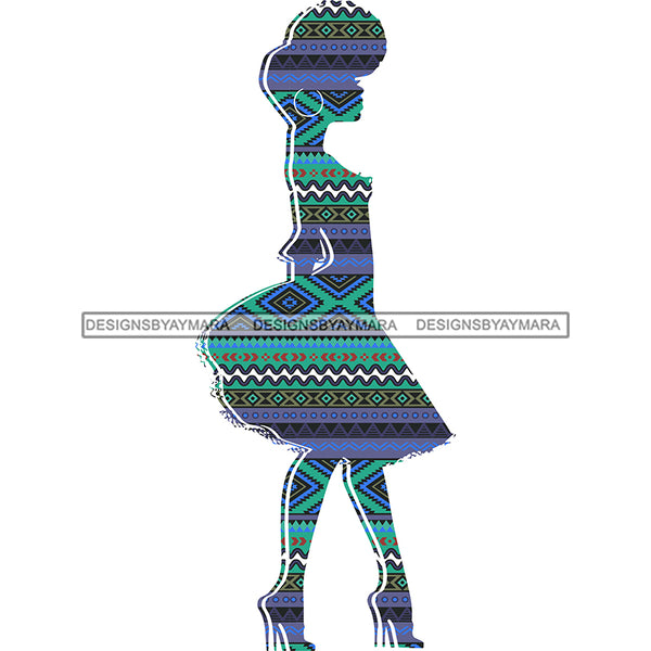 Afro Woman Silhouette Blue Green Pattern Filled  JPG PNG  Clipart Cricut Silhouette Cut Cutting