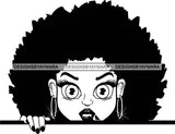 Afro Lili Black Girl Woman Big Eyes Peeking Peekaboo Nails Nubian Queen Melanin Afro Hair Style B/W SVG Cutting Files For Silhouette Cricut More