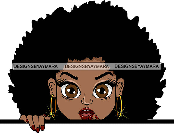 Afro Lili Black Girl Woman Big Eyes Peeking Peekaboo Nails Nubian Queen Melanin Afro Hair Style SVG Cutting Files For Silhouette Cricut More