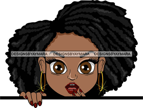 Afro Lili Black Girl Woman Big Eyes Peeking Peekaboo Nails Nubian Queen Melanin Afro Hair Style SVG Cutting Files For Silhouette Cricut More