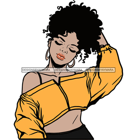 Afro Black Woman Sexy Goddess Hoop Earrings Hustle Sexy Woman Short Hair Style SVG Cutting Files For Silhouette Cricut