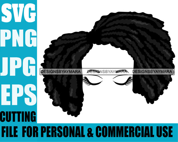 Afro Cute Lili Half Face Long Eyelashes Designs For Commercial And Personal Use Black Girl Woman Nubian Queen Melanin SVG Cutting Files For Silhouette Cricut and More