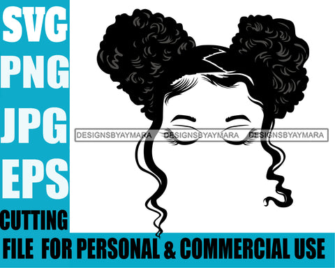 Afro Puff Cute Lili Half Face Long Eyelashes Designs For Commercial And Personal Use Black Girl Woman Nubian Queen Melanin SVG Cutting Files For Silhouette Cricut and More