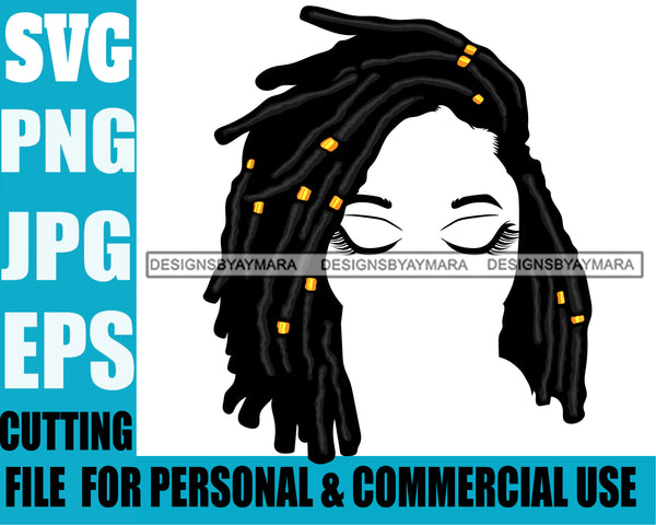 Afro Cute Lili Half Face Long Eyelashes Dreadlocks Hairstyle Designs For Commercial And Personal Use Black Girl Woman Nubian Queen Melanin SVG Cutting Files For Silhouette Cricut and More