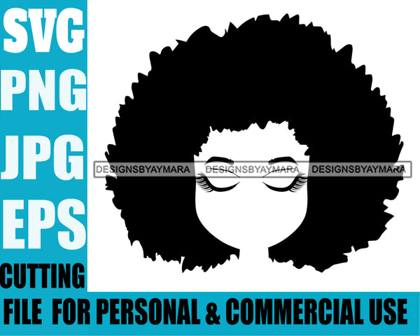 Afro Cute Lili Half Face Long Eyelashes Big Afro Hairstyle Designs For Commercial And Personal Use Black Girl Woman Nubian Queen Melanin SVG Cutting Files For Silhouette Cricut and More